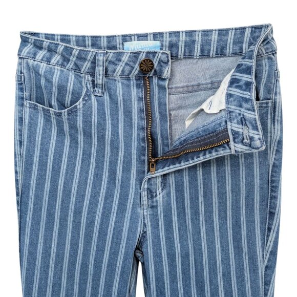 Show Me Your Mumu Berkeley Bells Fountain Jeans Womens Blue Stripe Flare Size 26 - Picture 5 of 11